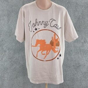 Johnny Cash Shirt Mens XL Beige Western Graphic Horse Cactus Tee Country Music‎